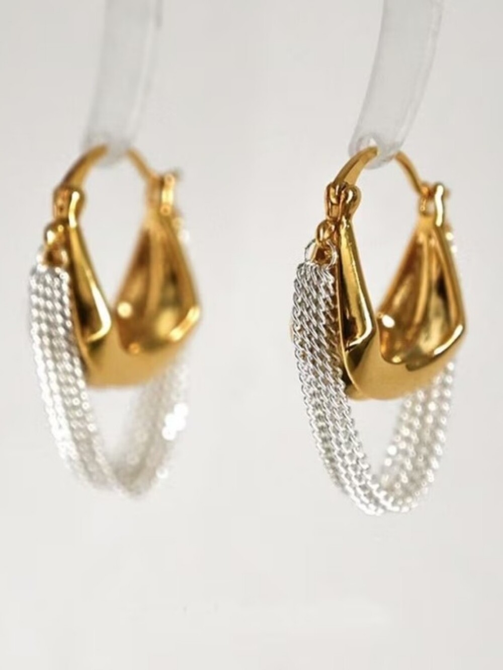 NEW! 18K Gold Plated Chunky Hoop Earrings with Silver Chain - Women Jewelry